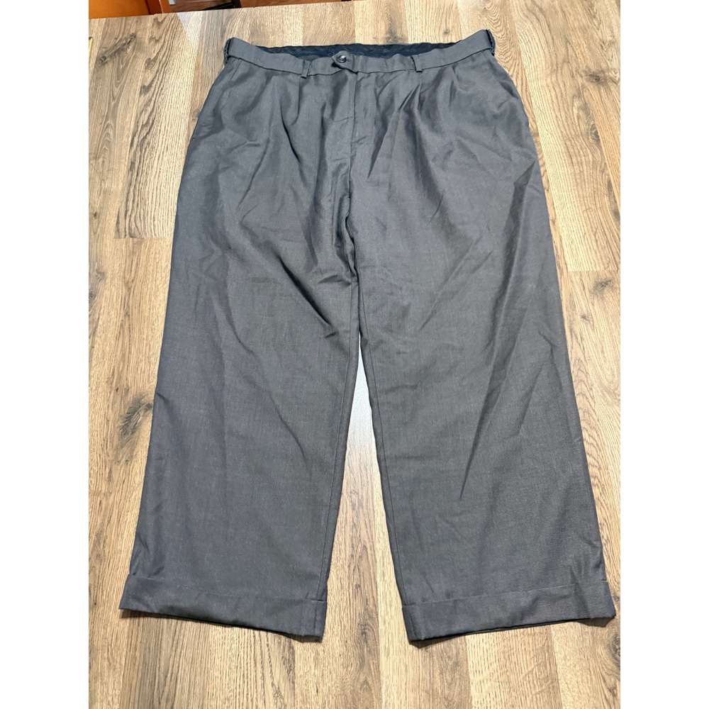 Geoffrey Beene Pants Mens Size 40 Grey Pleated Cuffed Herringbone Trousers